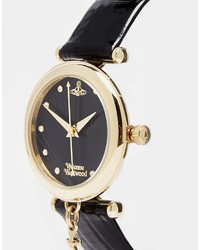 Orologio in pelle nero e dorato di Vivienne Westwood