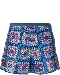Pantaloncini con paillettes patchwork blu