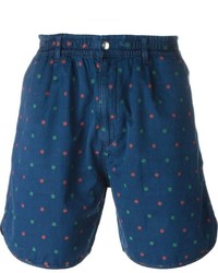 Pantaloncini di cotone ricamati blu scuro di MAISON KITSUNÉ
