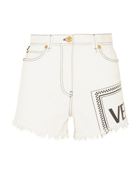 Pantaloncini di jeans stampati bianchi di Versace