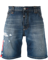 Pantaloncini di jeans strappati blu di Philipp Plein