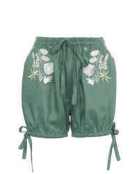 Pantaloncini di lino a fiori verde oliva di Innika Choo