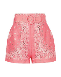 Pantaloncini di lino stampati rosa di Zimmermann