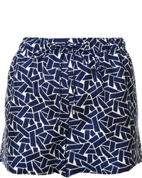 Pantaloncini di seta geometrici blu scuro di Diane von Furstenberg