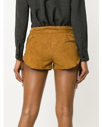 Pantaloncini in pelle scamosciata marrone chiaro di Saint Laurent