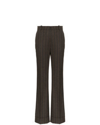 Pantaloni a campana di lana a righe verticali marrone scuro