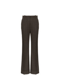 Pantaloni a campana di lana a righe verticali marrone scuro di Etro