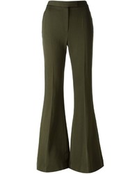 Pantaloni a campana di lana verde oliva di Alexander McQueen