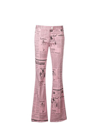 Pantaloni a campana stampati rosa di John Galliano Vintage