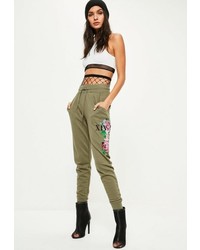 Pantaloni a fiori verde oliva