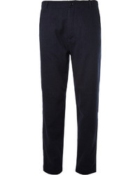 Pantaloni a righe verticali blu scuro e bianchi