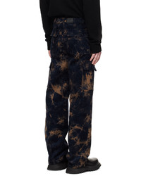 Pantaloni cargo di velluto a coste effetto tie-dye blu scuro di ALTU