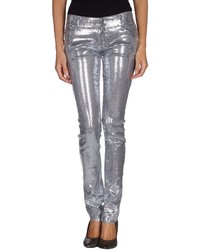 Pantaloni con paillettes argento