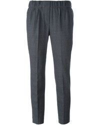 Pantaloni di lana a pieghe grigio scuro di Brunello Cucinelli