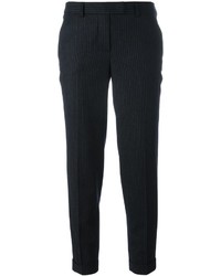 Pantaloni di lana a righe verticali blu scuro di Alberto Biani