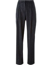 Pantaloni di lana a righe verticali blu scuro di Cédric Charlier