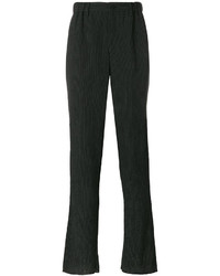 Pantaloni di lana a righe verticali neri di Issey Miyake