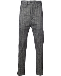 Pantaloni di lino a righe verticali grigio scuro di Ann Demeulemeester