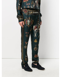 Pantaloni di seta stampati blu scuro di Dolce & Gabbana
