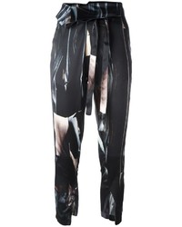 Pantaloni di seta stampati neri di Ann Demeulemeester