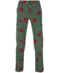 Pantaloni eleganti a fiori verde scuro