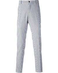 Pantaloni eleganti a righe verticali bianchi e blu