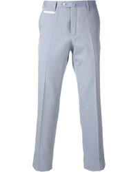 Pantaloni eleganti a righe verticali bianchi e blu di Corneliani
