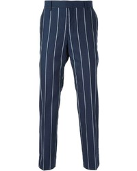 Pantaloni eleganti a righe verticali blu scuro e bianchi