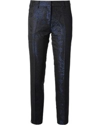 Pantaloni eleganti con stampa cachemire blu scuro