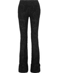 Pantaloni eleganti di lana a fiori neri