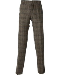 Pantaloni eleganti di lana a quadretti marroni di Stella Jean