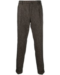 Pantaloni eleganti di lana a quadri marrone scuro di Pt01