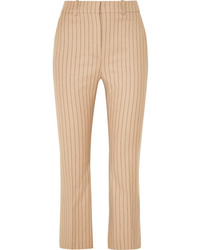 Pantaloni eleganti di lana a righe verticali marrone chiaro di Altuzarra