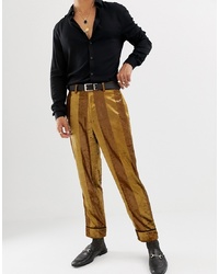 Pantaloni eleganti di velluto a righe verticali senapi