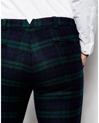 Pantaloni eleganti scozzesi blu scuro e verdi