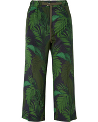 Pantaloni eleganti stampati verde scuro