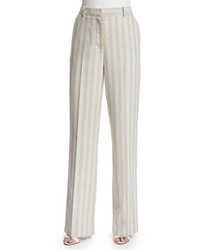 Pantaloni larghi a righe verticali beige