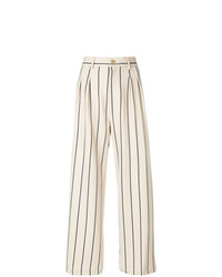 Pantaloni larghi a righe verticali beige di Erika Cavallini