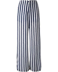 Pantaloni larghi a righe verticali blu scuro e bianchi