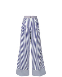 Pantaloni larghi a righe verticali blu scuro e bianchi di Rossella Jardini