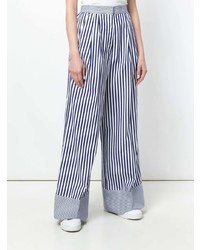 Pantaloni larghi a righe verticali blu scuro e bianchi di Rossella Jardini