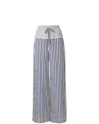 Pantaloni larghi a righe verticali blu scuro e bianchi di T by Alexander Wang
