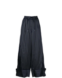 Pantaloni larghi a righe verticali blu scuro di Sacai