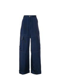 Pantaloni larghi a righe verticali blu scuro di Sonia Rykiel
