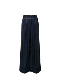 Pantaloni larghi a righe verticali blu scuro di Temperley London