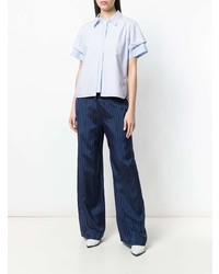 Pantaloni larghi a righe verticali blu scuro di T by Alexander Wang