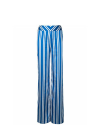 Pantaloni larghi a righe verticali blu di Rouge Margaux