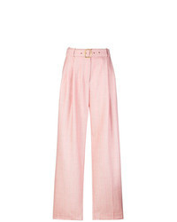 Pantaloni larghi a righe verticali rosa
