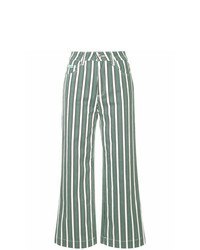 Pantaloni larghi a righe verticali verdi