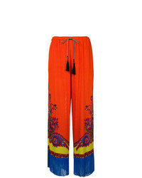 Pantaloni larghi con stampa cachemire arancioni